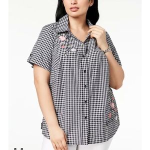 Karen Scott Gingham Print Button Up Top